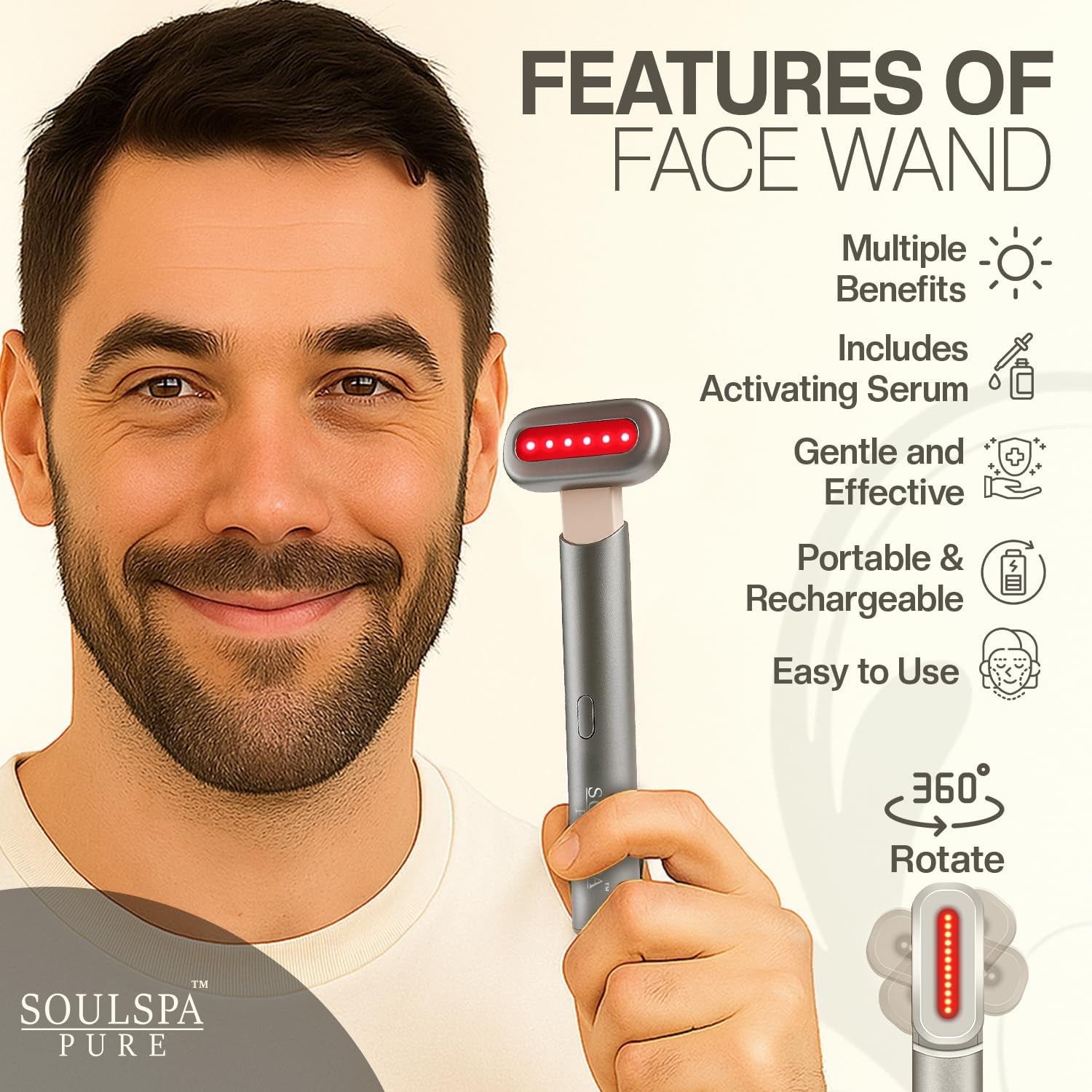 7 in 1 LED Light Wand for Face, Neck & Eye – Silver with Activating Serum | Multifunctional Skincare Tool for Home Use