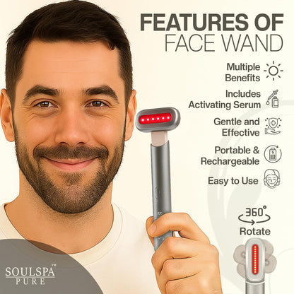 7 in 1 LED Light Wand for Face, Neck & Eye – Silver with Activating Serum | Multifunctional Skincare Tool for Home Use