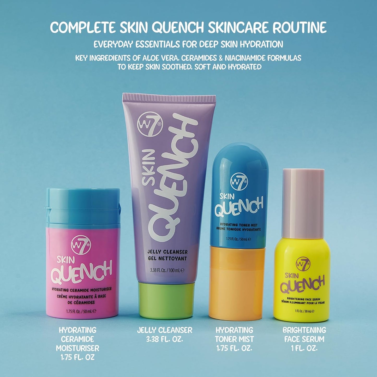 Skin Quench Full Size Skincare Set - Hydrating Skincare Bundle with Aloe Vera & Ceramides - Complete & Long-Lasting Moisturizing At-Home Routine - Travel Friendly