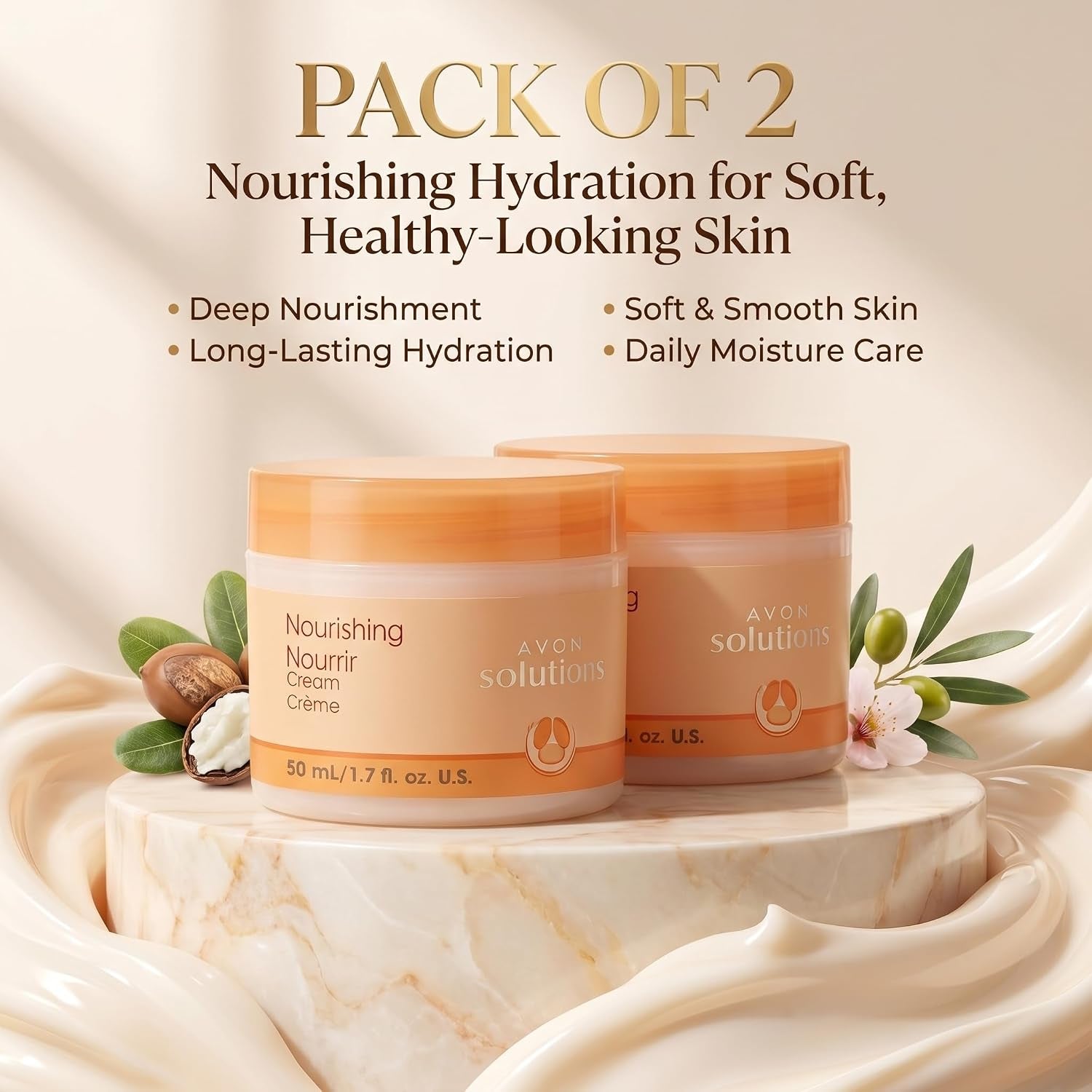 Solutions Nourishing Cream for Dry Skin — Hypoallergenic Moisturizing Face Cream with Deep Hydration — Daily Face Moisturizer to Combat Flakiness for Women and Men, Pack of 2 (1.7 Fl Oz Each)