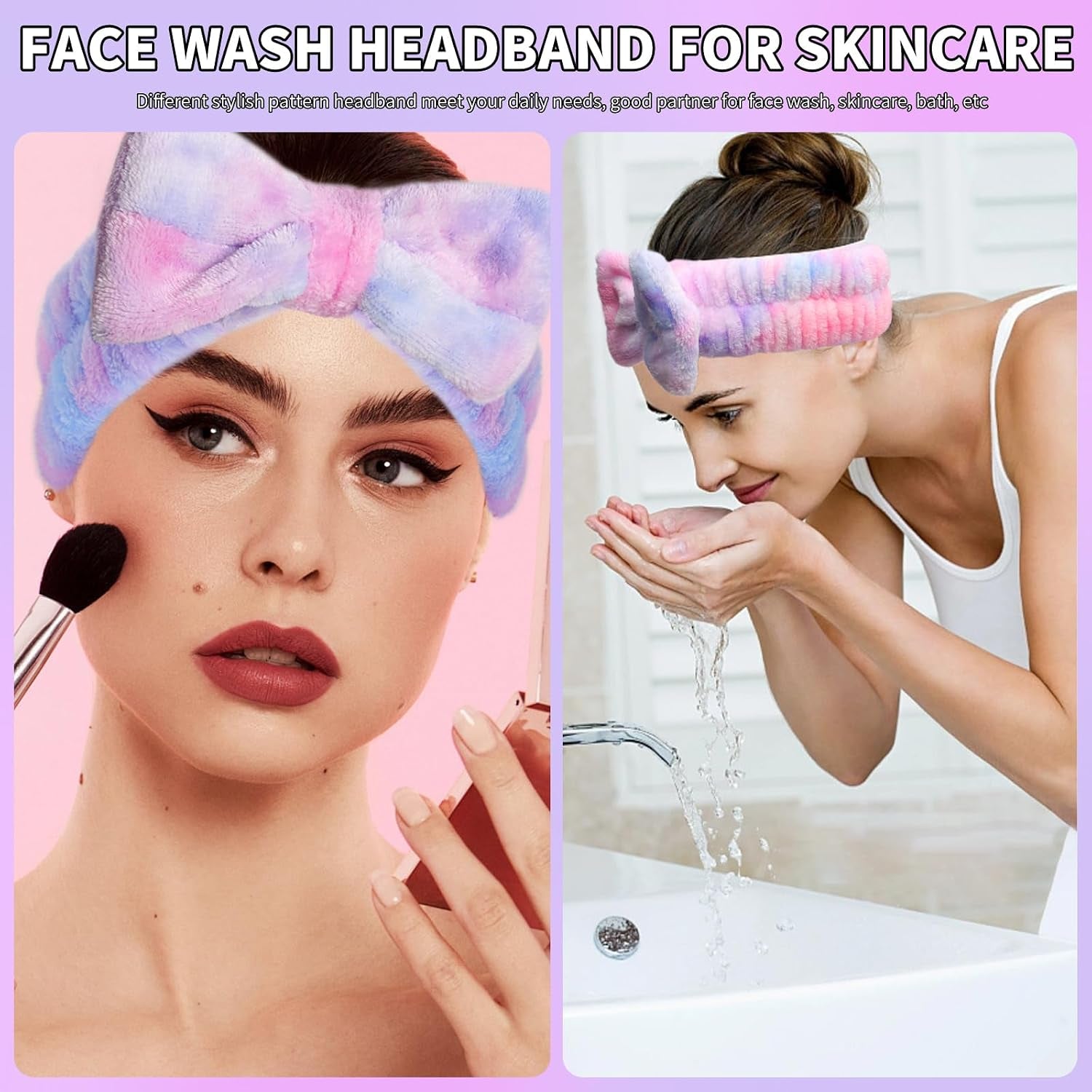 YGQQIY Headband for Washing Face, Girls Makeup&Skincare Headband, Microfiber Elastic Face Wash Headbands to Skincare Spa Shower,2Pcs