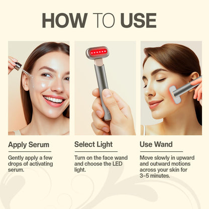 7 in 1 LED Light Wand for Face, Neck & Eye – Silver with Activating Serum | Multifunctional Skincare Tool for Home Use