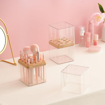 White Preppy Skincare Organizers Makeup Organizer Holder Beauty Cosmetic Storage Box Large Display Case and Makeup Brush Holder with Cover Makeup Brush Container with Lid Clear Makeup Brush Holder Org