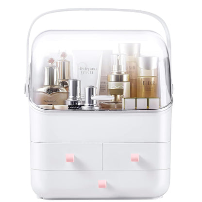 White Preppy Skincare Organizers Makeup Organizer Holder Beauty Cosmetic Storage Box Large Display Case and Makeup Brush Holder with Cover Makeup Brush Container with Lid Clear Makeup Brush Holder Org