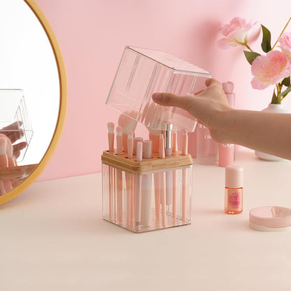White Preppy Skincare Organizers Makeup Organizer Holder Beauty Cosmetic Storage Box Large Display Case and Makeup Brush Holder with Cover Makeup Brush Container with Lid Clear Makeup Brush Holder Org