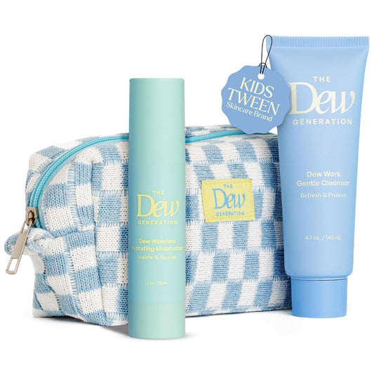 Dew-O Kit Kids Skin Care Set with Cleanser & Moisturizer | Skincare for Kids Face Wash + Travel Bag | Gentle Teen Skin Care