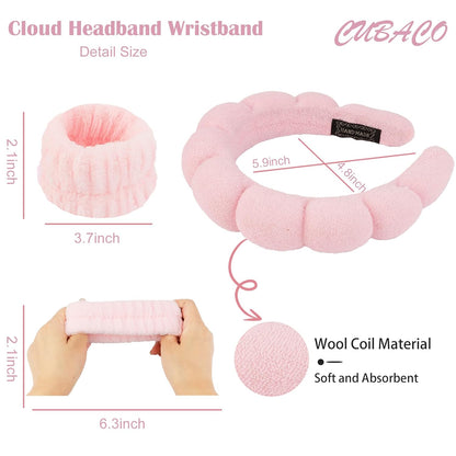 Spa Headband and Wristband Set for Women with Ice Jade Roller and Gua Sha, Skin Care Set Tools Puffy Makeup Headband Teen Girl Gifts Trendy Stuff Hair Accessories for Women