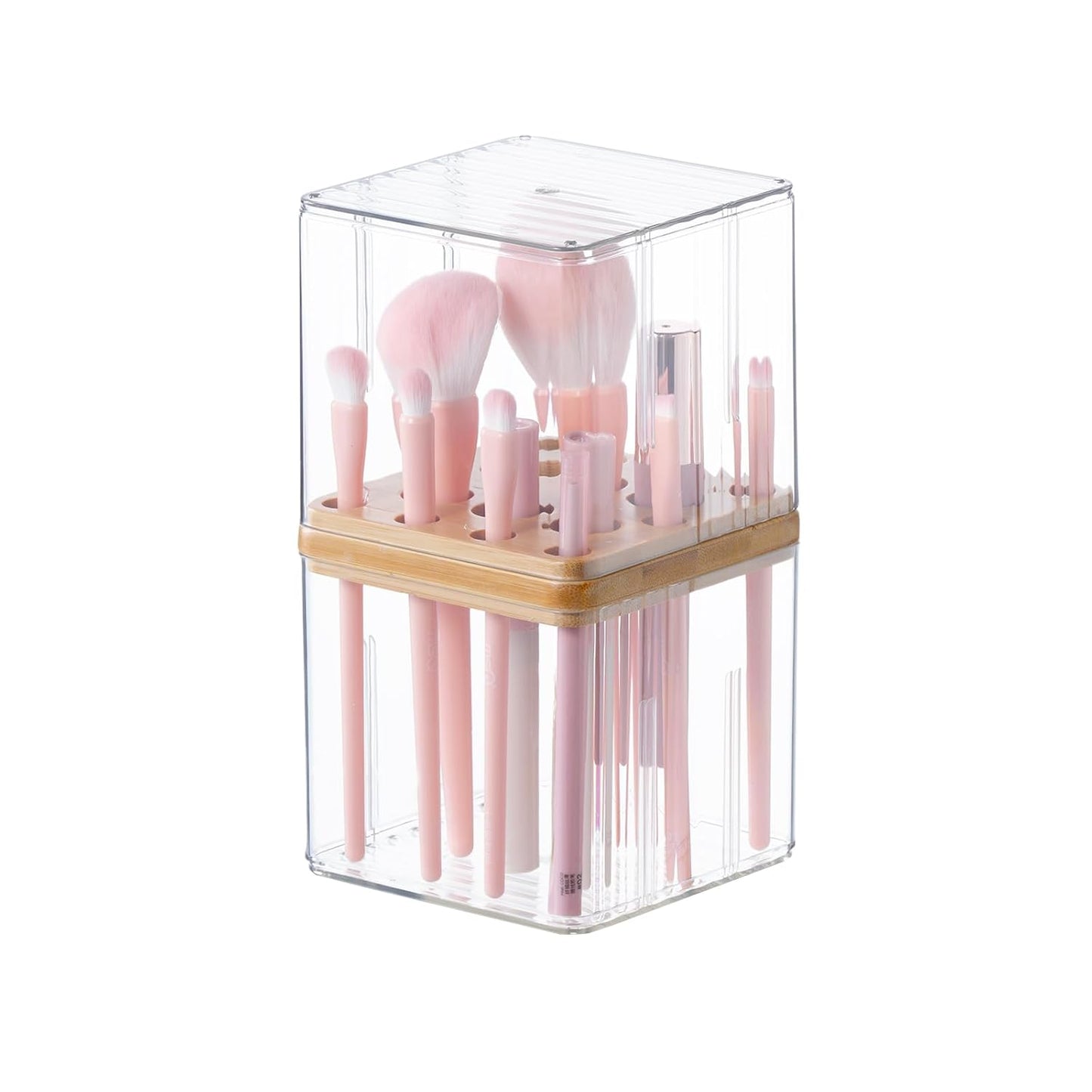 White Preppy Skincare Organizers Makeup Organizer Holder Beauty Cosmetic Storage Box Large Display Case and Makeup Brush Holder with Cover Makeup Brush Container with Lid Clear Makeup Brush Holder Org
